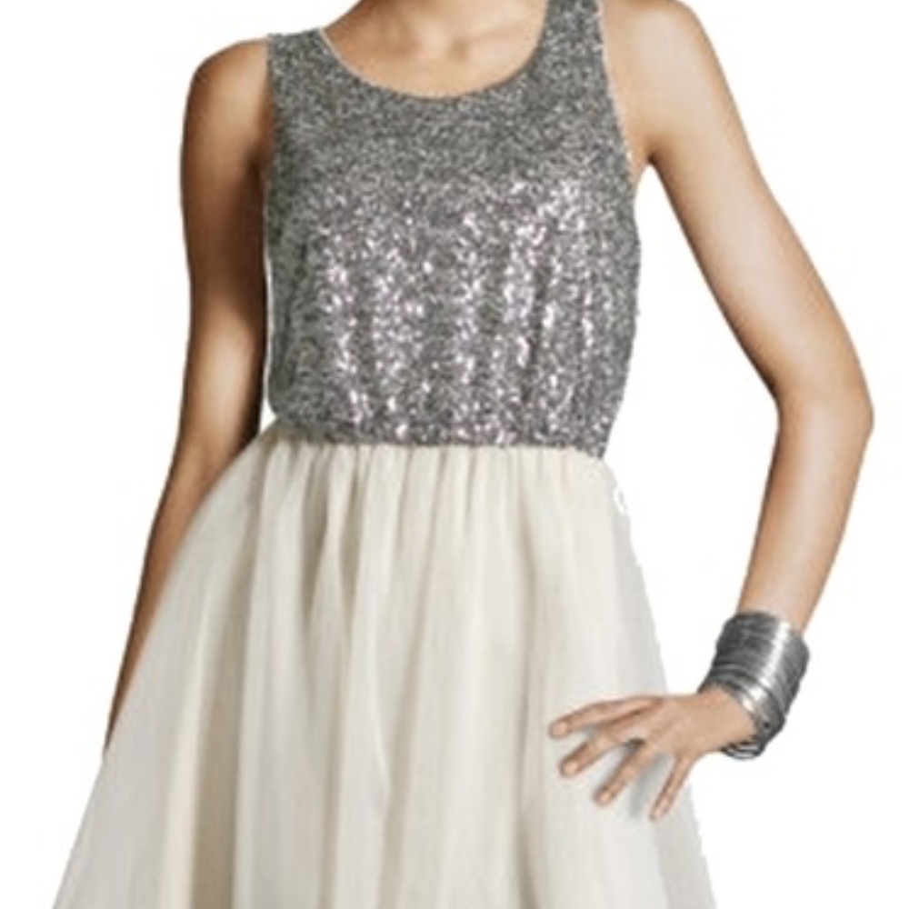 Divided by H&M Women's Cocktail Dress Ivory Tulle with Silver Sequins Size 8